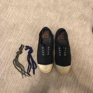 Dark blue canvas shoes!